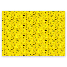 Поздравительная открытка с принтом Ноты в Тюмени, 100% бумага | плотность бумаги 280 г/м2, матовая, на обратной стороне линовка и место для марки
 | желтый | музыка