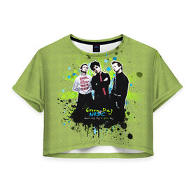 Женская футболка 3D укороченная с принтом Green Day 6 в Тюмени, 100% полиэстер | круглая горловина, длина футболки до линии талии, рукава с отворотами | 