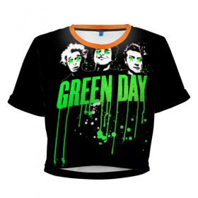Женская футболка 3D укороченная с принтом Green Day 4 в Тюмени, 100% полиэстер | круглая горловина, длина футболки до линии талии, рукава с отворотами | american idiot | green day | грин дей | грин дэй