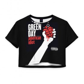 Женская футболка 3D укороченная с принтом Green Day 3 в Тюмени, 100% полиэстер | круглая горловина, длина футболки до линии талии, рукава с отворотами | american idiot | green day | грин дей | грин дэй