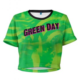 Женская футболка 3D укороченная с принтом Green Day 1 в Тюмени, 100% полиэстер | круглая горловина, длина футболки до линии талии, рукава с отворотами | american idiot | green day | грин дей | грин дэй