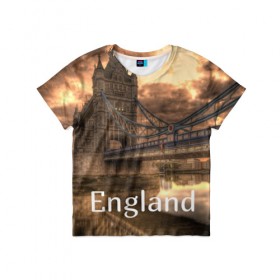 Детская футболка 3D с принтом England (Англия) в Тюмени, 100% гипоаллергенный полиэфир | прямой крой, круглый вырез горловины, длина до линии бедер, чуть спущенное плечо, ткань немного тянется | england | london | англия | британия | великобритания | владычица морей | вода | город | гостеприимный | дождей | клевый | красивый | лилия | лондон | мост | на темзе | окна | пасмурно | прикольный | река