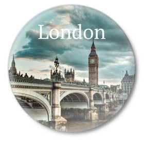 Значок с принтом London в Тюмени,  металл | круглая форма, металлическая застежка в виде булавки | england | london | vjcn. биг бен | англия | британия | великобритания | владычица морей | город | гостеприимный | дождей | клевый | красивый | лилия | лондон | на темзе | окна | прикольный | столица | тауэр