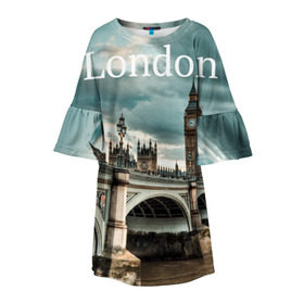 Детское платье 3D с принтом London в Тюмени, 100% полиэстер | прямой силуэт, чуть расширенный к низу. Круглая горловина, на рукавах — воланы | england | london | vjcn. биг бен | англия | британия | великобритания | владычица морей | город | гостеприимный | дождей | клевый | красивый | лилия | лондон | на темзе | окна | прикольный | столица | тауэр