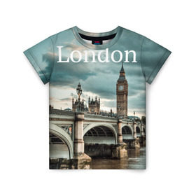 Детская футболка 3D с принтом London в Тюмени, 100% гипоаллергенный полиэфир | прямой крой, круглый вырез горловины, длина до линии бедер, чуть спущенное плечо, ткань немного тянется | england | london | vjcn. биг бен | англия | британия | великобритания | владычица морей | город | гостеприимный | дождей | клевый | красивый | лилия | лондон | на темзе | окна | прикольный | столица | тауэр