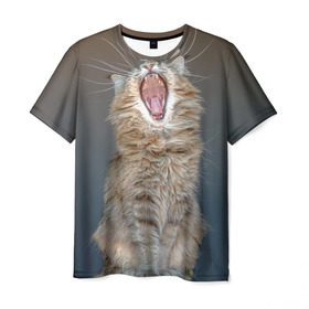 Мужская футболка 3D с принтом Мартовский кот в Тюмени, 100% полиэфир | прямой крой, круглый вырез горловины, длина до линии бедер | кот | кошка | март | пасть | усы