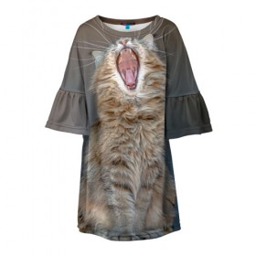 Детское платье 3D с принтом Мартовский кот в Тюмени, 100% полиэстер | прямой силуэт, чуть расширенный к низу. Круглая горловина, на рукавах — воланы | кот | кошка | март | пасть | усы