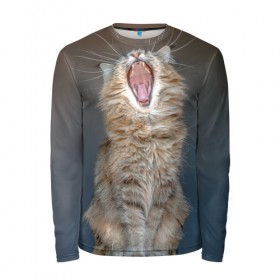 Мужской лонгслив 3D с принтом Мартовский кот в Тюмени, 100% полиэстер | длинные рукава, круглый вырез горловины, полуприлегающий силуэт | кот | кошка | март | пасть | усы