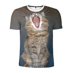 Мужская футболка 3D спортивная с принтом Мартовский кот в Тюмени, 100% полиэстер с улучшенными характеристиками | приталенный силуэт, круглая горловина, широкие плечи, сужается к линии бедра | кот | кошка | март | пасть | усы