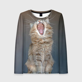 Женский лонгслив 3D с принтом Мартовский кот в Тюмени, 100% полиэстер | длинные рукава, круглый вырез горловины, полуприлегающий силуэт | кот | кошка | март | пасть | усы