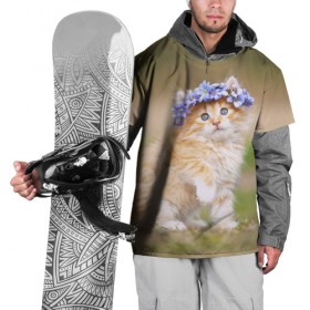 Накидка на куртку 3D с принтом Веночек в Тюмени, 100% полиэстер |  | Тематика изображения на принте: василёк | венок | котёнок | кошка | цветок