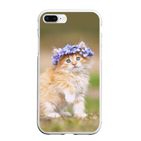 Чехол для iPhone 7Plus/8 Plus матовый с принтом Веночек в Тюмени, Силикон | Область печати: задняя сторона чехла, без боковых панелей | василёк | венок | котёнок | кошка | цветок