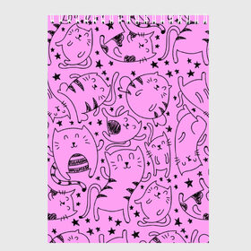Скетчбук с принтом котейки в Тюмени, 100% бумага
 | 48 листов, плотность листов — 100 г/м2, плотность картонной обложки — 250 г/м2. Листы скреплены сверху удобной пружинной спиралью | cat | кот | котейки | котик | кошка | рисунок | розовый