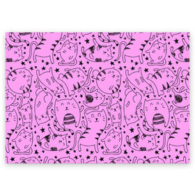 Поздравительная открытка с принтом котейки в Тюмени, 100% бумага | плотность бумаги 280 г/м2, матовая, на обратной стороне линовка и место для марки
 | cat | кот | котейки | котик | кошка | рисунок | розовый