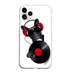 Чехол для iPhone 11 Pro матовый с принтом собака-меломан в Тюмени, Силикон |  | бульдог | красный | музыка | наушники | очки | пластинка | собака | черный