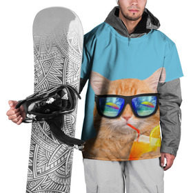 Накидка на куртку 3D с принтом котэ на отдыхе в Тюмени, 100% полиэстер |  | кот | котик | лето | море | отдых | очки | пальмы | пляж | рыжий кот | солнце