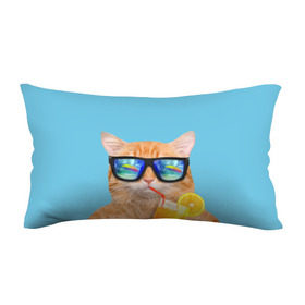 Подушка 3D антистресс с принтом котэ на отдыхе в Тюмени, наволочка — 100% полиэстер, наполнитель — вспененный полистирол | состоит из подушки и наволочки на молнии | кот | котик | лето | море | отдых | очки | пальмы | пляж | рыжий кот | солнце