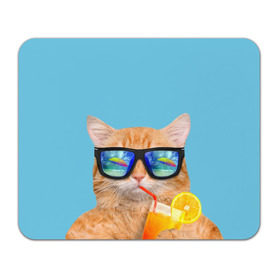 Коврик прямоугольный с принтом котэ на отдыхе в Тюмени, натуральный каучук | размер 230 х 185 мм; запечатка лицевой стороны | Тематика изображения на принте: кот | котик | лето | море | отдых | очки | пальмы | пляж | рыжий кот | солнце