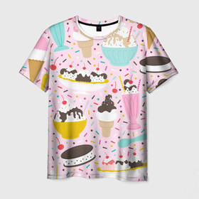 Мужская футболка 3D с принтом Ice Cream в Тюмени, 100% полиэфир | прямой крой, круглый вырез горловины, длина до линии бедер | food | ice cream | вкусно | еда | мороженое