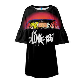 Детское платье 3D с принтом Blink-182 в Тюмени, 100% полиэстер | прямой силуэт, чуть расширенный к низу. Круглая горловина, на рукавах — воланы | Тематика изображения на принте: blink | california | pop | punk | rock | группа | калифорния | панк | рок