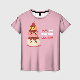 Женская футболка 3D с принтом Love в Тюмени, 100% полиэфир ( синтетическое хлопкоподобное полотно) | прямой крой, круглый вырез горловины, длина до линии бедер | food | ice cream | love | вкусно | еда | мороженое