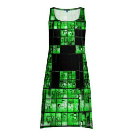 Платье-майка 3D с принтом Minecraft в Тюмени, 100% полиэстер | полуприлегающий силуэт, широкие бретели, круглый вырез горловины, удлиненный подол сзади. | game | green | minecraft | игра | игрок | компьютерные игры | майнкрафт