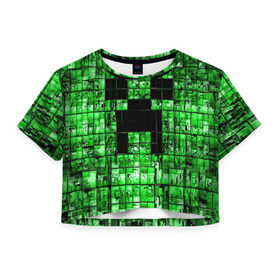 Женская футболка 3D укороченная с принтом Minecraft в Тюмени, 100% полиэстер | круглая горловина, длина футболки до линии талии, рукава с отворотами | game | green | minecraft | игра | игрок | компьютерные игры | майнкрафт