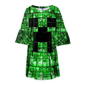 Детское платье 3D с принтом Minecraft в Тюмени, 100% полиэстер | прямой силуэт, чуть расширенный к низу. Круглая горловина, на рукавах — воланы | game | green | minecraft | игра | игрок | компьютерные игры | майнкрафт