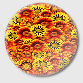 Значок с принтом Цветы в Тюмени,  металл | круглая форма, металлическая застежка в виде булавки | flower | оранжевый | цветочки | цветы