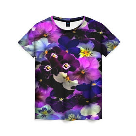 Женская футболка 3D с принтом Flower Garden в Тюмени, 100% полиэфир ( синтетическое хлопкоподобное полотно) | прямой крой, круглый вырез горловины, длина до линии бедер | паттерн | разноцветный | цветы