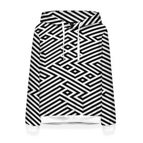 Женская толстовка 3D с принтом optical illusion в Тюмени, 100% полиэстер  | двухслойный капюшон со шнурком для регулировки, мягкие манжеты на рукавах и по низу толстовки, спереди карман-кенгуру с мягким внутренним слоем. | геометрия | оптическая иллюзия | черно белый
