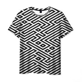 Мужская футболка 3D с принтом optical illusion в Тюмени, 100% полиэфир | прямой крой, круглый вырез горловины, длина до линии бедер | Тематика изображения на принте: геометрия | оптическая иллюзия | черно белый