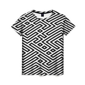 Женская футболка 3D с принтом optical illusion в Тюмени, 100% полиэфир ( синтетическое хлопкоподобное полотно) | прямой крой, круглый вырез горловины, длина до линии бедер | геометрия | оптическая иллюзия | черно белый