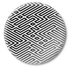 Значок с принтом optical illusion в Тюмени,  металл | круглая форма, металлическая застежка в виде булавки | геометрия | оптическая иллюзия | черно белый