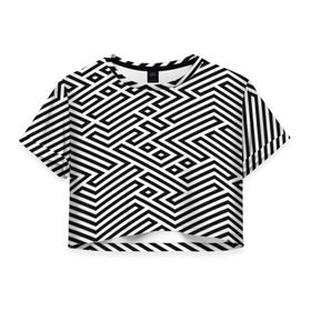 Женская футболка 3D укороченная с принтом optical illusion в Тюмени, 100% полиэстер | круглая горловина, длина футболки до линии талии, рукава с отворотами | геометрия | оптическая иллюзия | черно белый