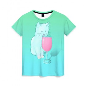 Женская футболка 3D с принтом Напиток в Тюмени, 100% полиэфир ( синтетическое хлопкоподобное полотно) | прямой крой, круглый вырез горловины, длина до линии бедер | cat | kitty | животные | киса | кот | котенок | котэ | кошка