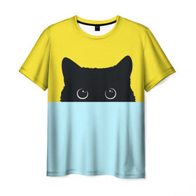 Мужская футболка 3D с принтом Moon в Тюмени, 100% полиэфир | прямой крой, круглый вырез горловины, длина до линии бедер | 3d | cat | kitty | животные | иллюстрация | киса | кот | кот спрятался | котенок | котэ | кошка | минимализм | рисунок | цифровое искусство