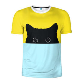 Мужская футболка 3D спортивная с принтом Moon в Тюмени, 100% полиэстер с улучшенными характеристиками | приталенный силуэт, круглая горловина, широкие плечи, сужается к линии бедра | 3d | cat | kitty | животные | иллюстрация | киса | кот | кот спрятался | котенок | котэ | кошка | минимализм | рисунок | цифровое искусство