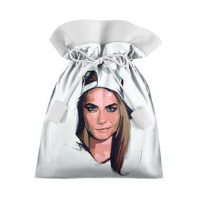 Подарочный 3D мешок с принтом Кара Делевинь в Тюмени, 100% полиэстер | Размер: 29*39 см | девушка | кара | кара делевинь | кепка | модель с бровями