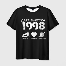 Мужская футболка 3D с принтом Дата выпуска 1998 в Тюмени, 100% полиэфир | прямой крой, круглый вырез горловины, длина до линии бедер | 1998 | год рождения | дата выпуска