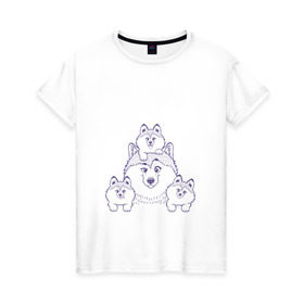 Женская футболка хлопок с принтом Аляскинские маламуты в Тюмени, 100% хлопок | прямой крой, круглый вырез горловины, длина до линии бедер, слегка спущенное плечо | husky | malamute | арт | маламут | собака | хаски