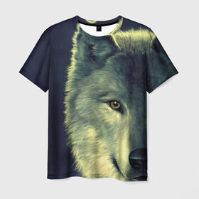 Мужская футболка 3D с принтом Серый волк в Тюмени, 100% полиэфир | прямой крой, круглый вырез горловины, длина до линии бедер | аука | бирюк | волк | волчара | волчица | волчок | глаза | животное | животные | зверь | зеленые | койот | млекопитающее | нос | санитар леса | серый | уши | фауна | фон | хищник | черный | шакал | шерсть