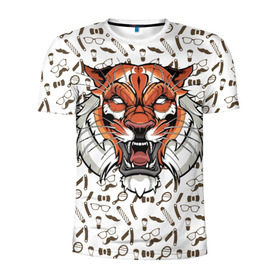 Мужская футболка 3D спортивная с принтом Барбер ТИГР в Тюмени, 100% полиэстер с улучшенными характеристиками | приталенный силуэт, круглая горловина, широкие плечи, сужается к линии бедра | Тематика изображения на принте: аловацкий | барбер | барбершоп | тигр