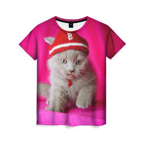 Женская футболка 3D с принтом Mr B в Тюмени, 100% полиэфир ( синтетическое хлопкоподобное полотно) | прямой крой, круглый вырез горловины, длина до линии бедер | cat | kitty | животные | киса | кот | котенок | котэ | кошка