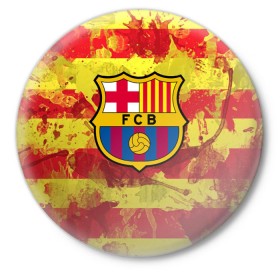 Значок с принтом Барселона №1! в Тюмени,  металл | круглая форма, металлическая застежка в виде булавки | barcelona | fc | fcb | барселона | испания | футбольный клуб