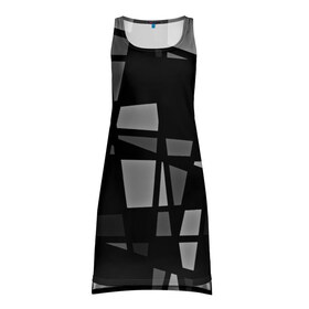Платье-майка 3D с принтом Geometry figure в Тюмени, 100% полиэстер | полуприлегающий силуэт, широкие бретели, круглый вырез горловины, удлиненный подол сзади. | бумага | геометрия | грани | изгиб | линии | полигоны | полосы | постель | серый | сочетания | текстура | треугольники | черный