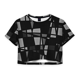 Женская футболка 3D укороченная с принтом Geometry figure в Тюмени, 100% полиэстер | круглая горловина, длина футболки до линии талии, рукава с отворотами | бумага | геометрия | грани | изгиб | линии | полигоны | полосы | постель | серый | сочетания | текстура | треугольники | черный