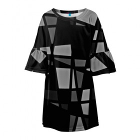 Детское платье 3D с принтом Geometry figure в Тюмени, 100% полиэстер | прямой силуэт, чуть расширенный к низу. Круглая горловина, на рукавах — воланы | бумага | геометрия | грани | изгиб | линии | полигоны | полосы | постель | серый | сочетания | текстура | треугольники | черный