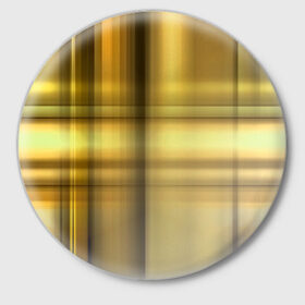 Значок с принтом Yellow Texture в Тюмени,  металл | круглая форма, металлическая застежка в виде булавки | бумага | геометрия | грани | желтый | изгиб | линии | полигоны | полосы | постель | сочетания | текстура | треугольники