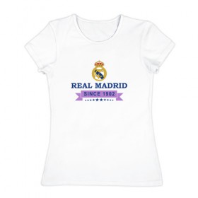 Женская футболка хлопок с принтом Real Madrid - Classic 1902 в Тюмени, 100% хлопок | прямой крой, круглый вырез горловины, длина до линии бедер, слегка спущенное плечо | real | real madrid | мадрид | реал | футбол
